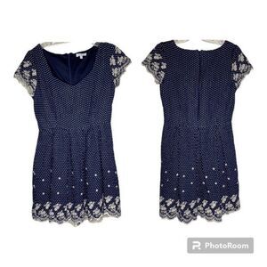 Francesca's Jun & Ivy Blue White Embroidered Floral Eyelet‎ Fit & Flare Dress M